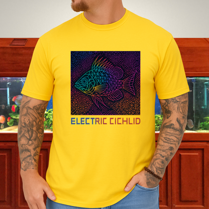 Electric Cichlid Tee – Neon German Blue Ram Geometric Design