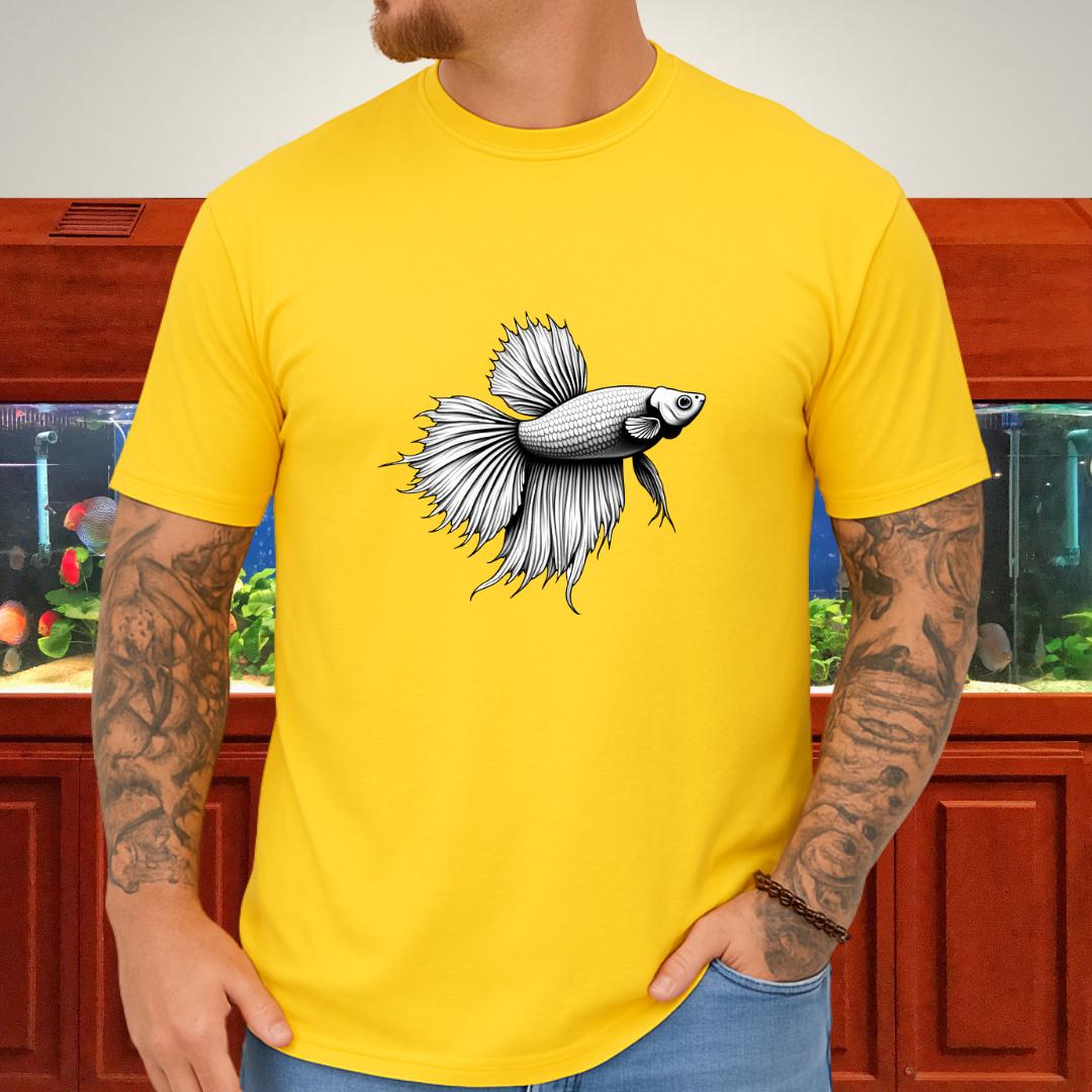 Minimalist Betta Fish Tee – Ink Line Art Design-T-Shirt-Fish &amp; Friends Tees