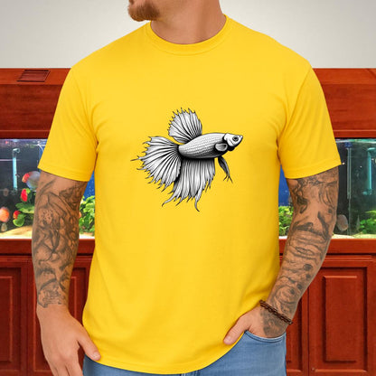 Minimalist Betta Fish Tee – Ink Line Art Design-T-Shirt-Fish &amp; Friends Tees