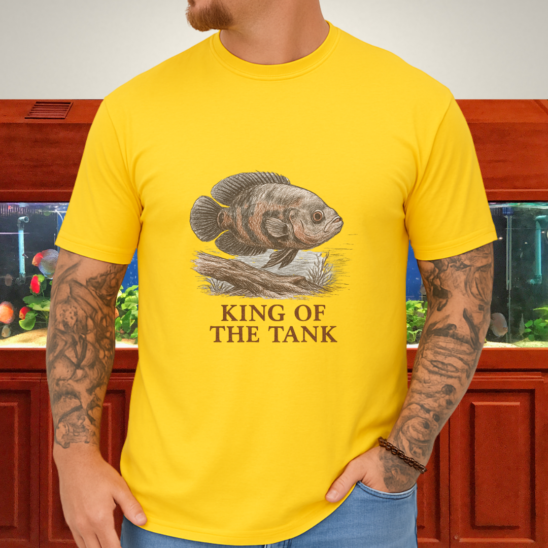 Oscar Fish T-Shirt – King of the Tank Sketch Design for Cichlid Aquarium Lovers