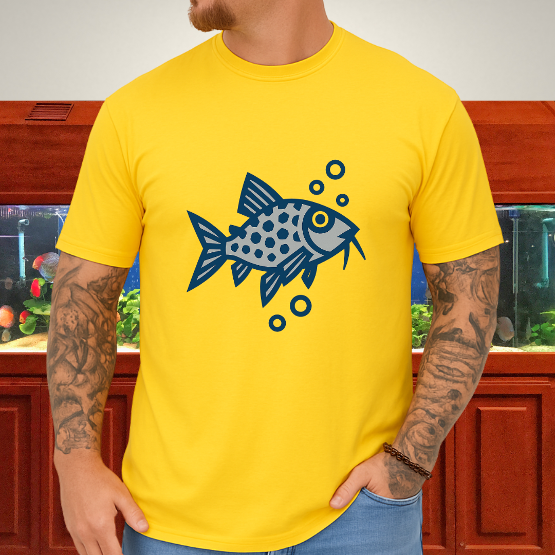 Corydoras Julii Shirt – Bold Blue & Grey Geometric Style