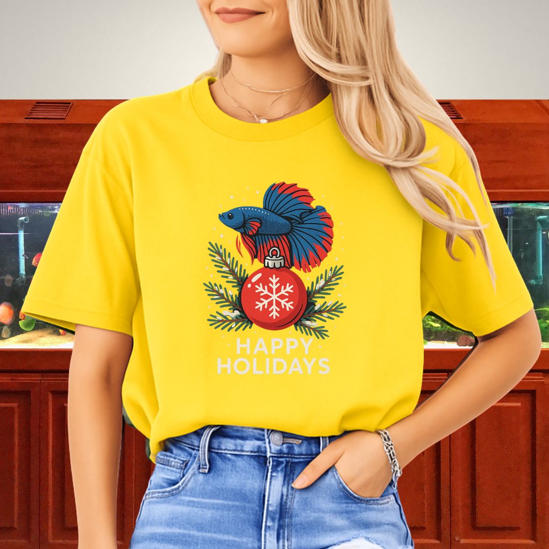 Festive Ornament Betta Fish Tee – Holiday Pine & Snow Design-T-Shirt-Fish &amp; Friends Tees