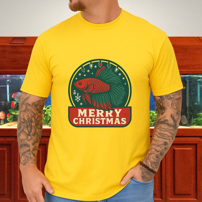 Retro Holiday Betta Fish Emblem Tee – Christmas Lights & Snowflakes-T-Shirt-Fish &amp; Friends Tees