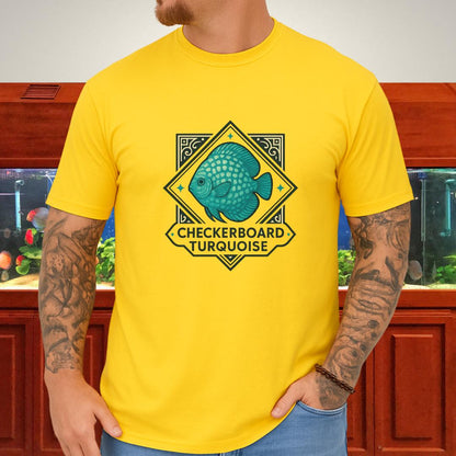 Checkerboard Turquoise Discus Nostalgia T-Shirt-T-Shirt-Fish &amp; Friends Tees