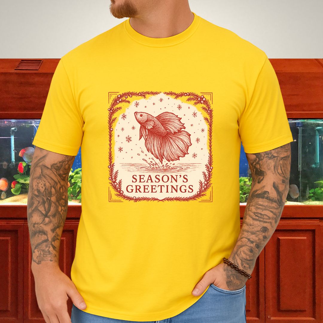 Graceful Holiday Betta Fish Tee – Hand-Sketched Winter Design-T-Shirt-Fish &amp; Friends Tees