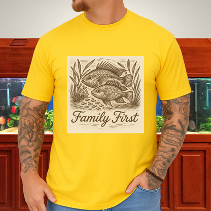 Family First Tee – Apistogramma Pair with Fry Nature Woodcut
