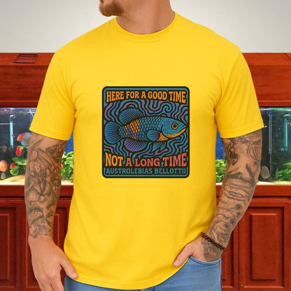 Here for a Good Time Tee – Psychedelic Bellottii Killifish