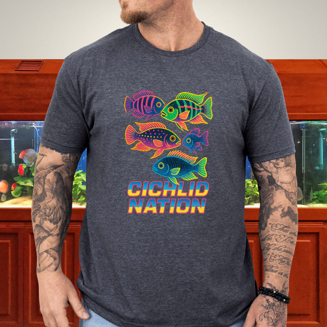 Cichlid Nation Tee – Neon 90s Arcade Aquarium Design