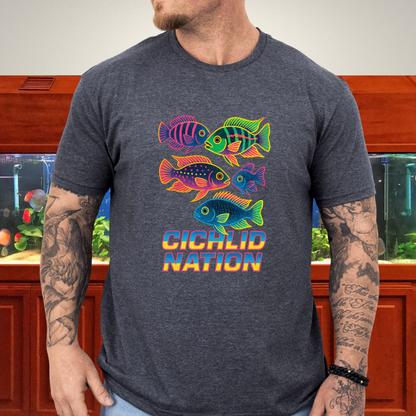 Cichlid Nation Tee – Neon 90s Arcade Aquarium Design