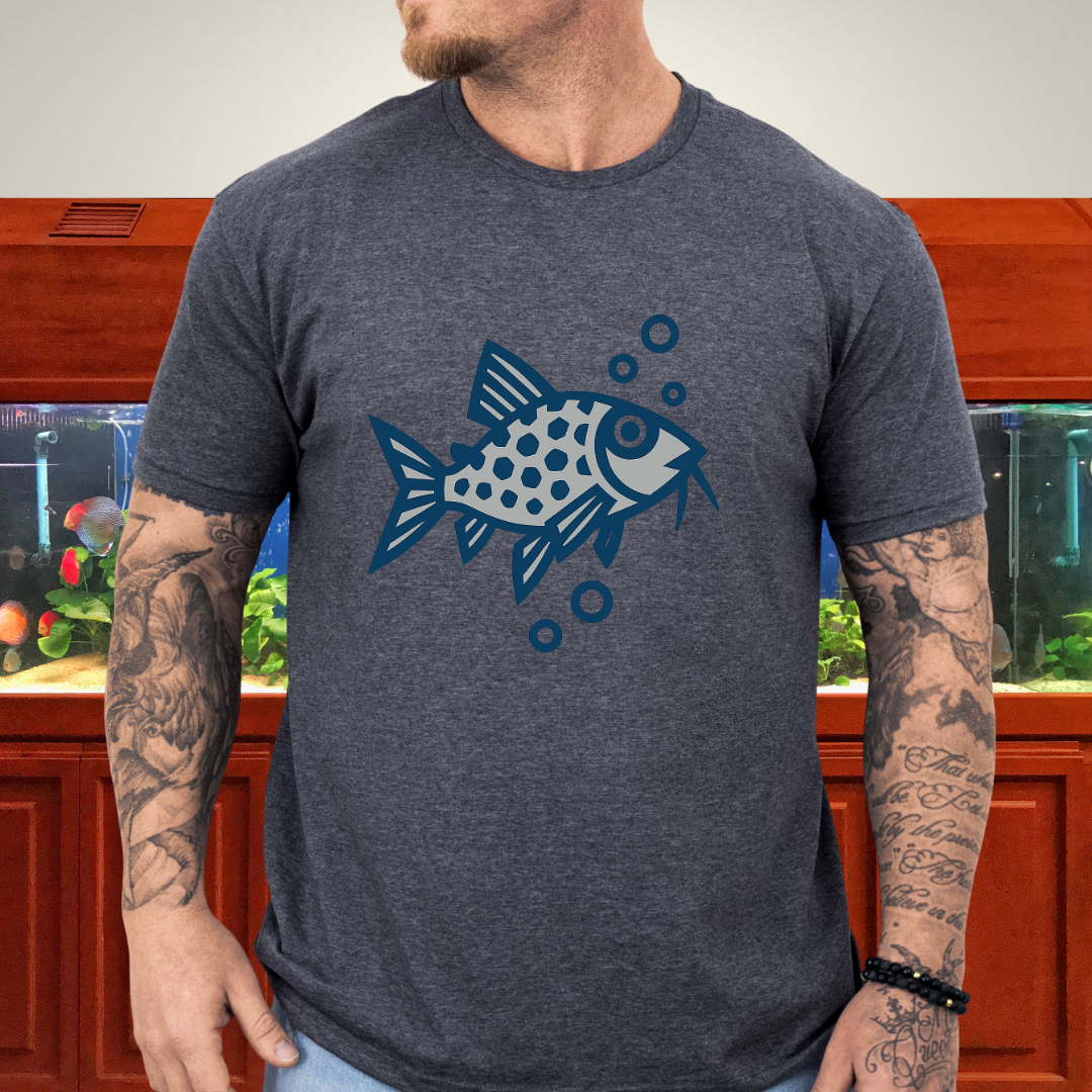 Corydoras Julii Shirt – Bold Blue & Grey Geometric Style