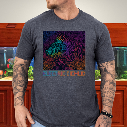 Electric Cichlid Tee – Neon German Blue Ram Geometric Design