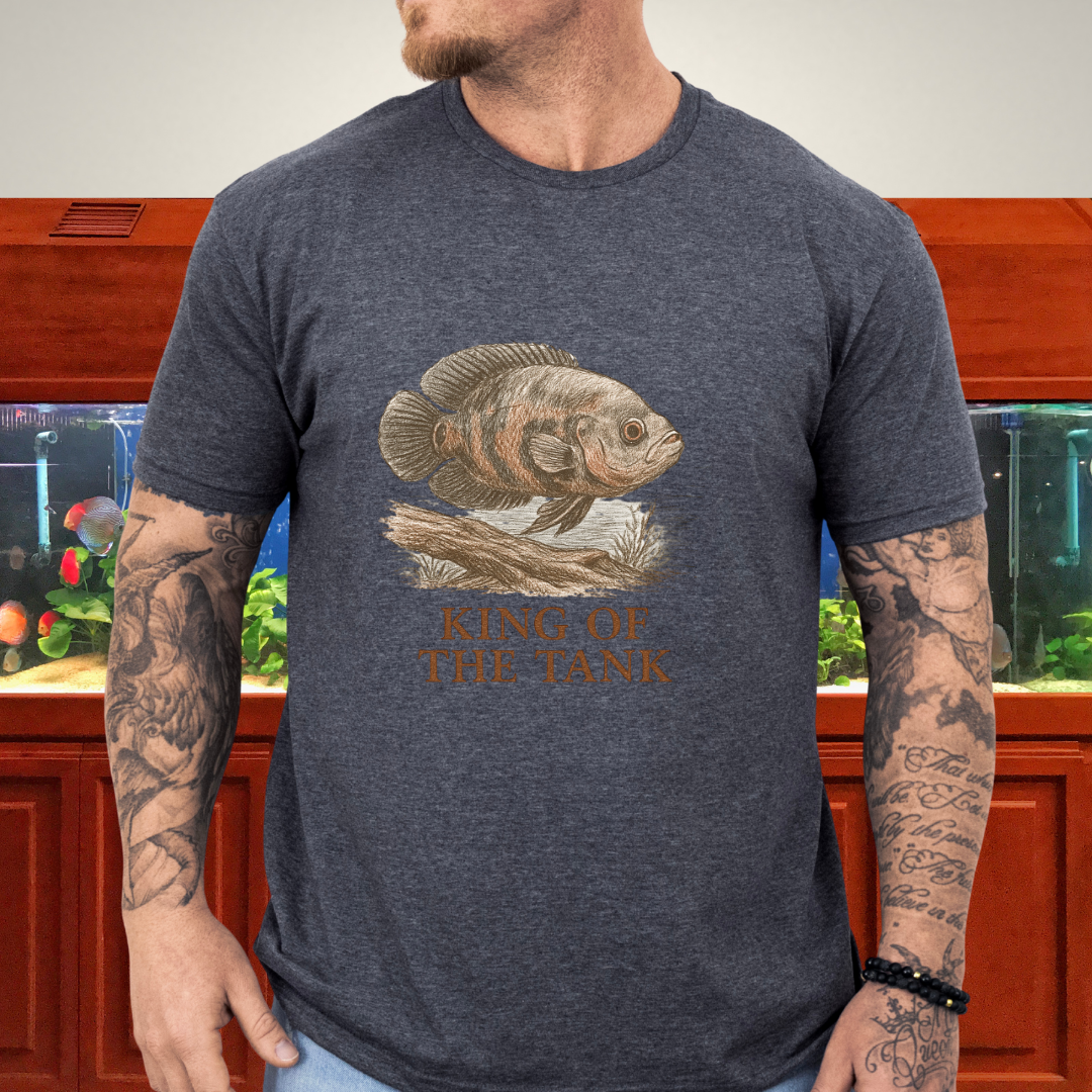 Oscar Fish T-Shirt – King of the Tank Sketch Design for Cichlid Aquarium Lovers