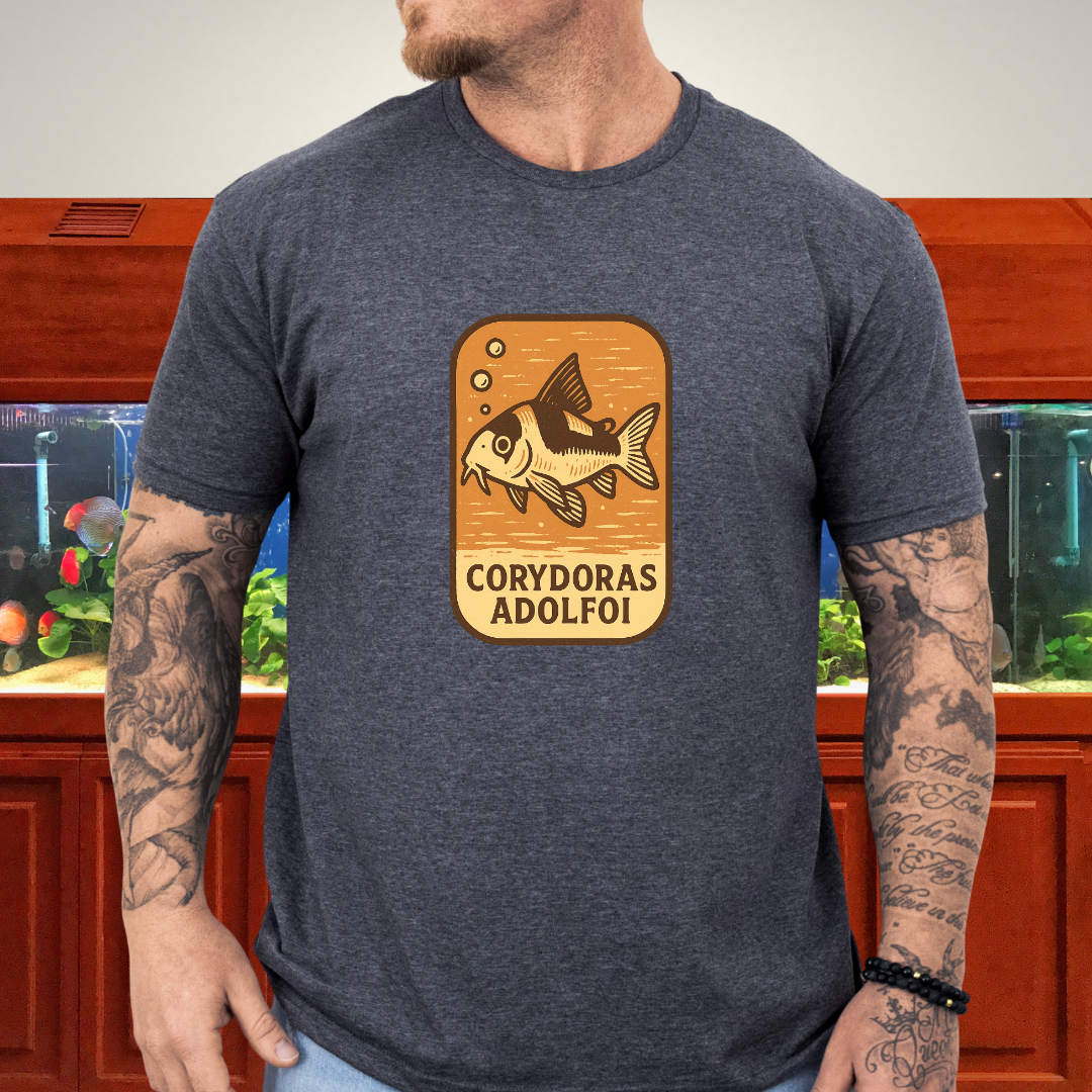 Retro Hover Tee – Corydoras Adolfoi Woodcut Style