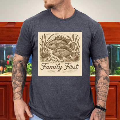 Family First Tee – Apistogramma Pair with Fry Nature Woodcut