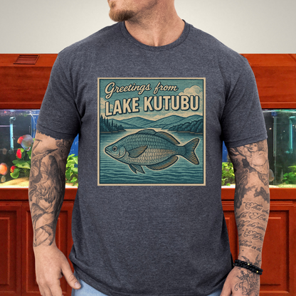Greetings from Lake Kutubu Tee – Rainbowfish Woodcut Art