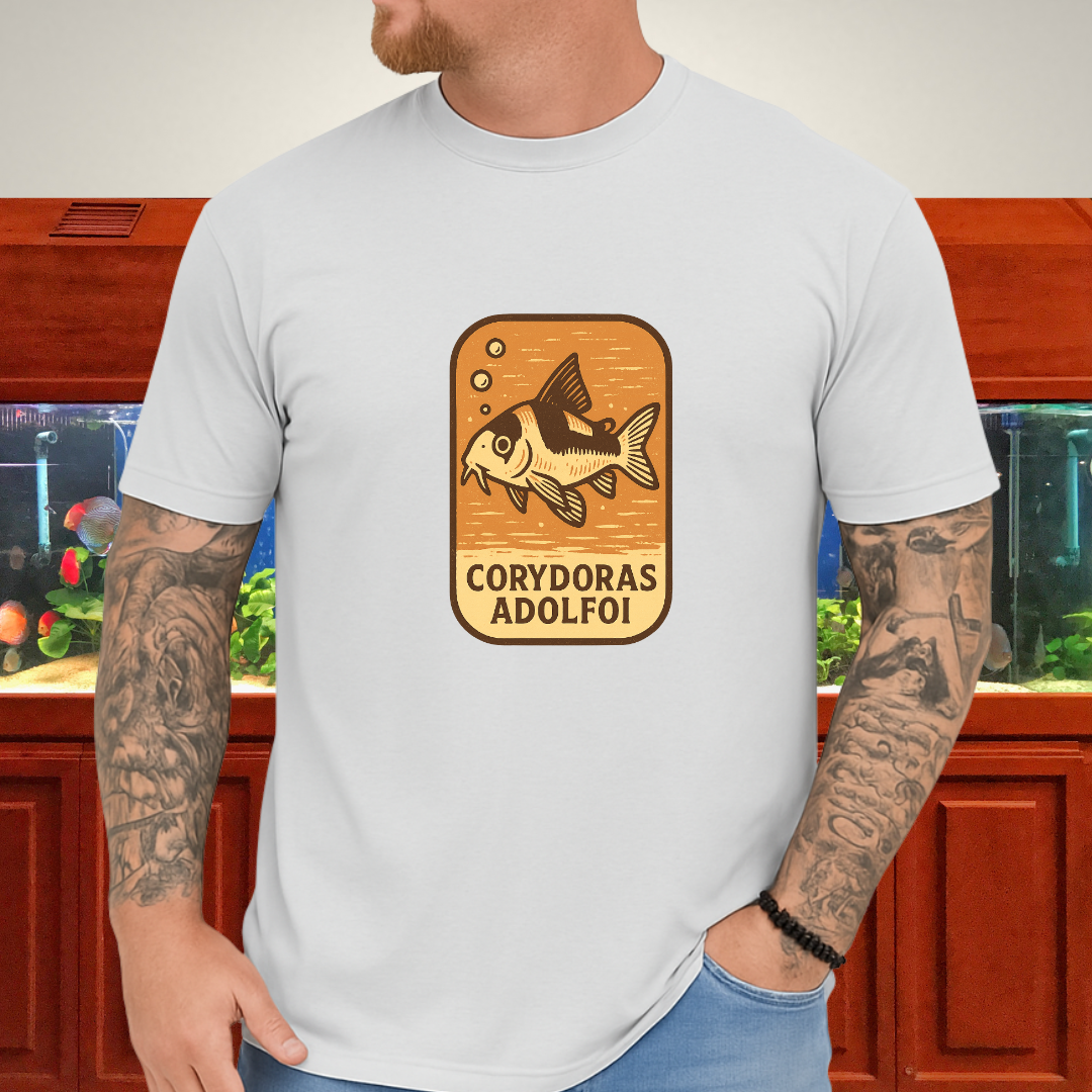 Retro Hover Tee – Corydoras Adolfoi Woodcut Style