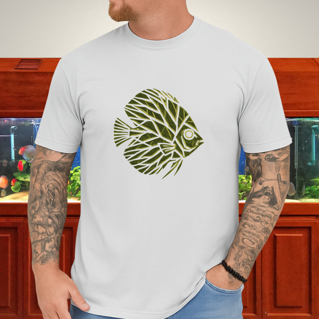 Leaf Vein Discus Tee – Modern Geometric Fish Design