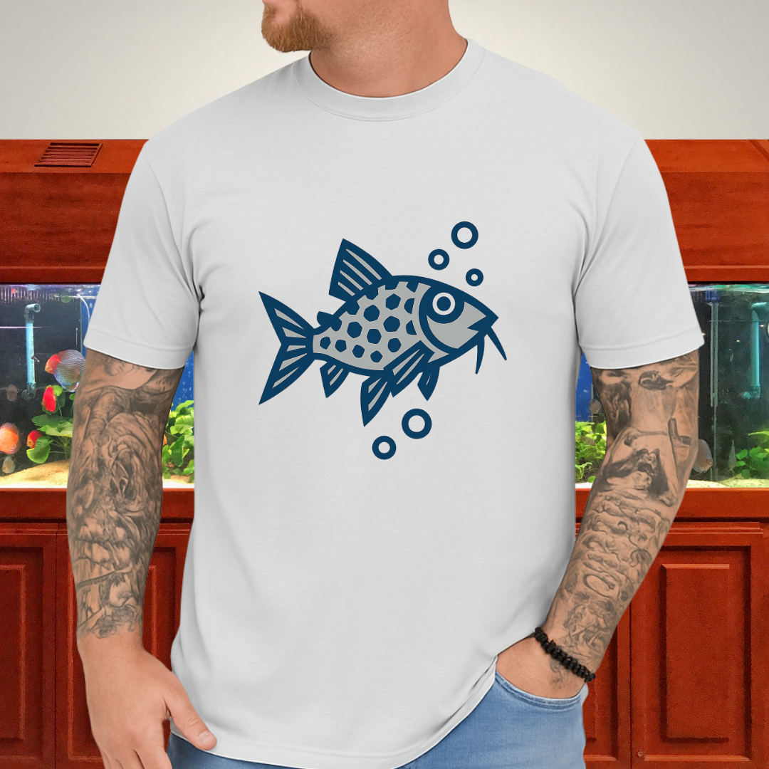 Corydoras Julii Shirt – Bold Blue & Grey Geometric Style