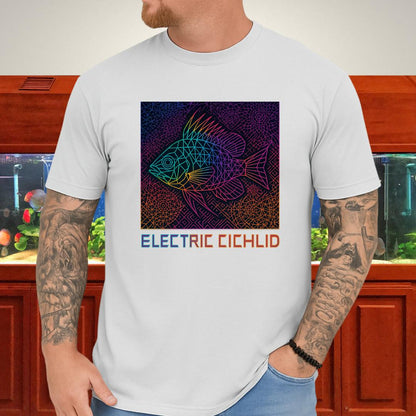 Electric Cichlid Tee – Neon German Blue Ram Geometric Design-T-Shirt-Fish &amp; Friends Tees
