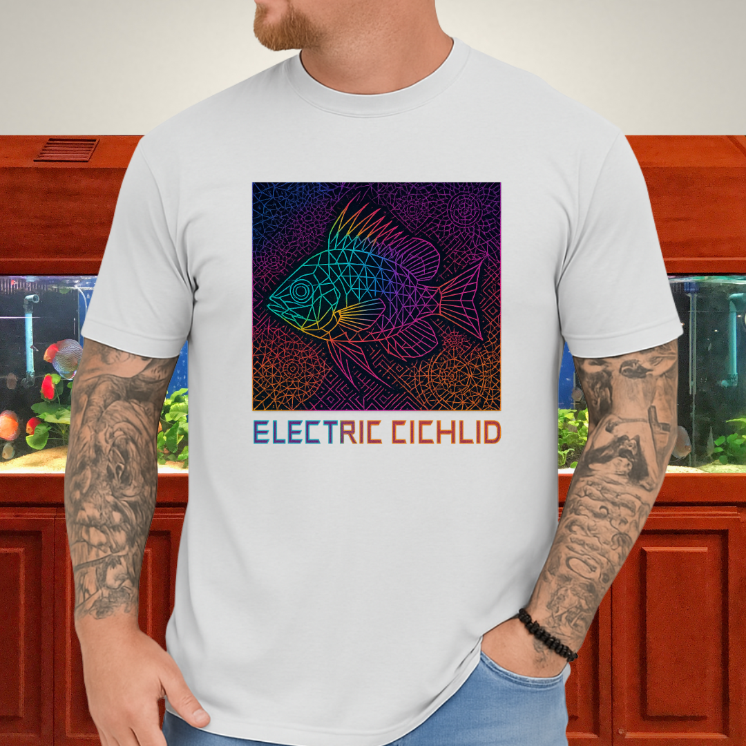Electric Cichlid Tee – Neon German Blue Ram Geometric Design