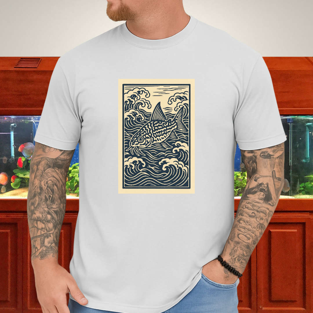 Ukiyo-e Trilineatus Tee – Japanese Wave Corydoras Design