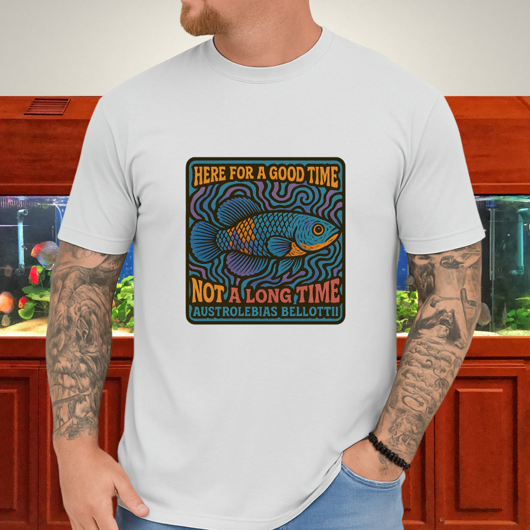 Here for a Good Time Tee – Psychedelic Bellottii Killifish