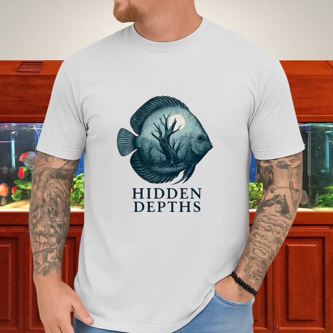 Hidden Depths Discus Tee – Surreal Aquarium Art Design