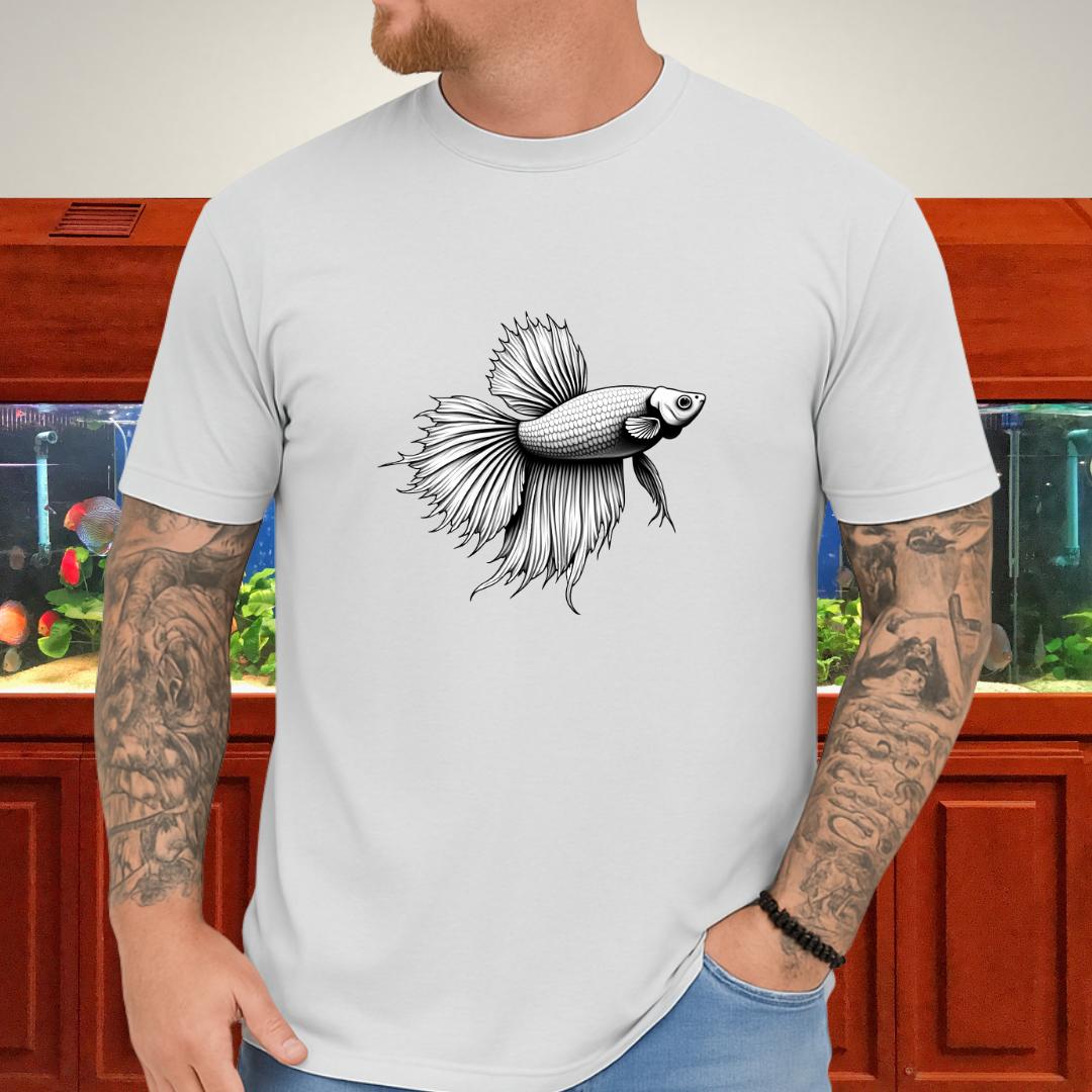 Minimalist Betta Fish Tee – Ink Line Art Design-T-Shirt-Fish &amp; Friends Tees