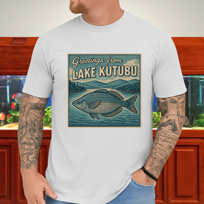 Greetings from Lake Kutubu Tee – Rainbowfish Woodcut Art