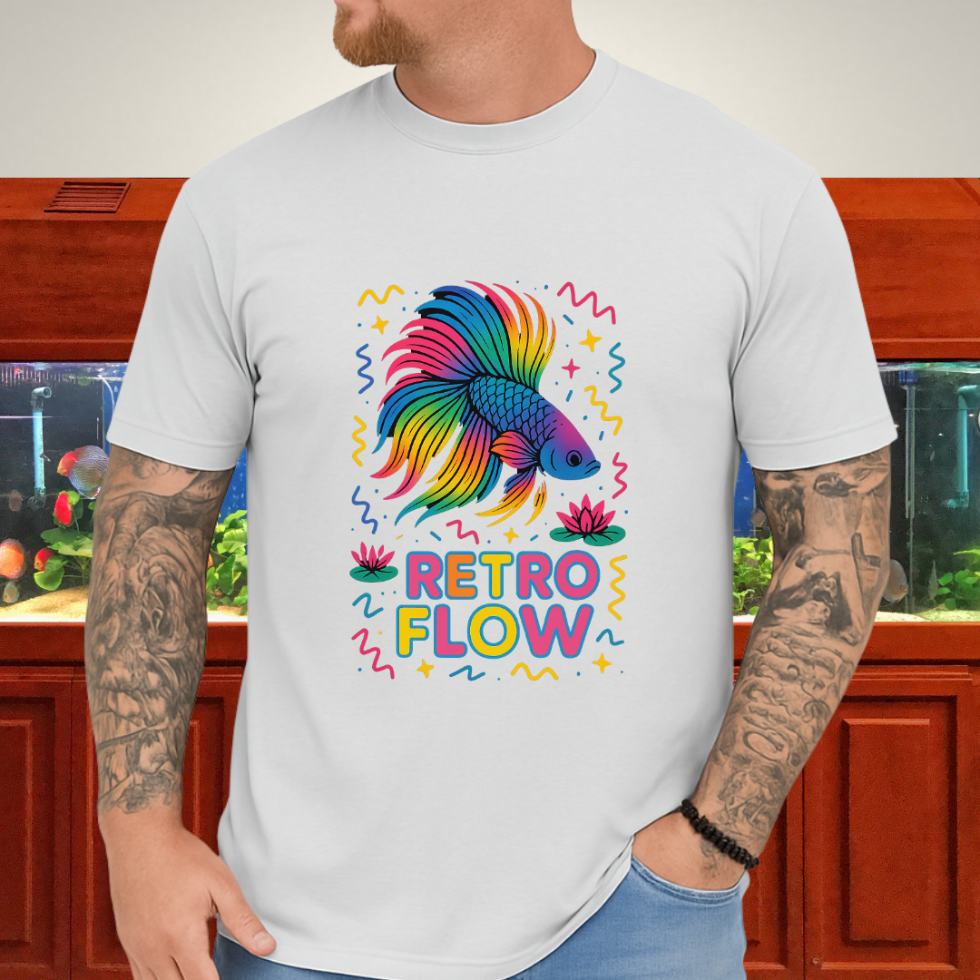 Retro Flow Betta Fish T-Shirt – 90s Neon Rainbow Design
