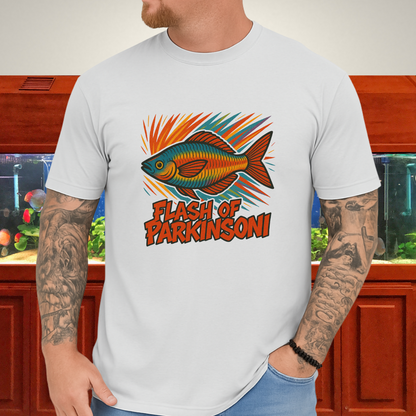 Flash of Parkinsoni T-Shirt – Rainbowfish Explosion Graffiti Design for Tropical Aquarium Fans