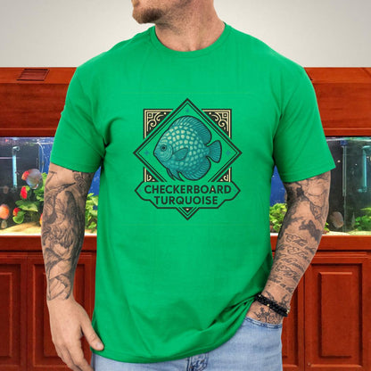 Checkerboard Turquoise Discus Nostalgia T-Shirt-T-Shirt-Fish &amp; Friends Tees