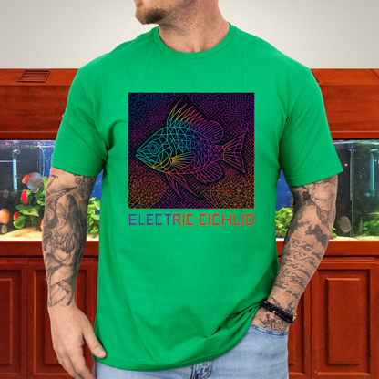 Electric Cichlid Tee – Neon German Blue Ram Geometric Design