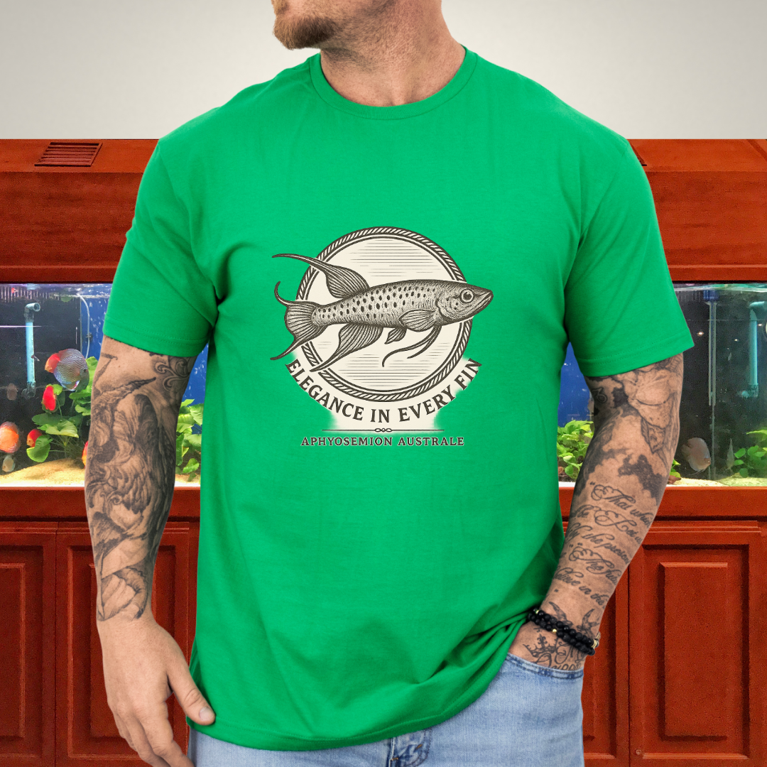 Elegance in Every Fin Tee – Lyretail Killifish Crest Design