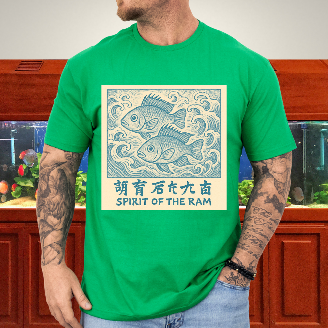 Spirit of the Ram Tee – Ukiyo-e Inspired Cichlid Design