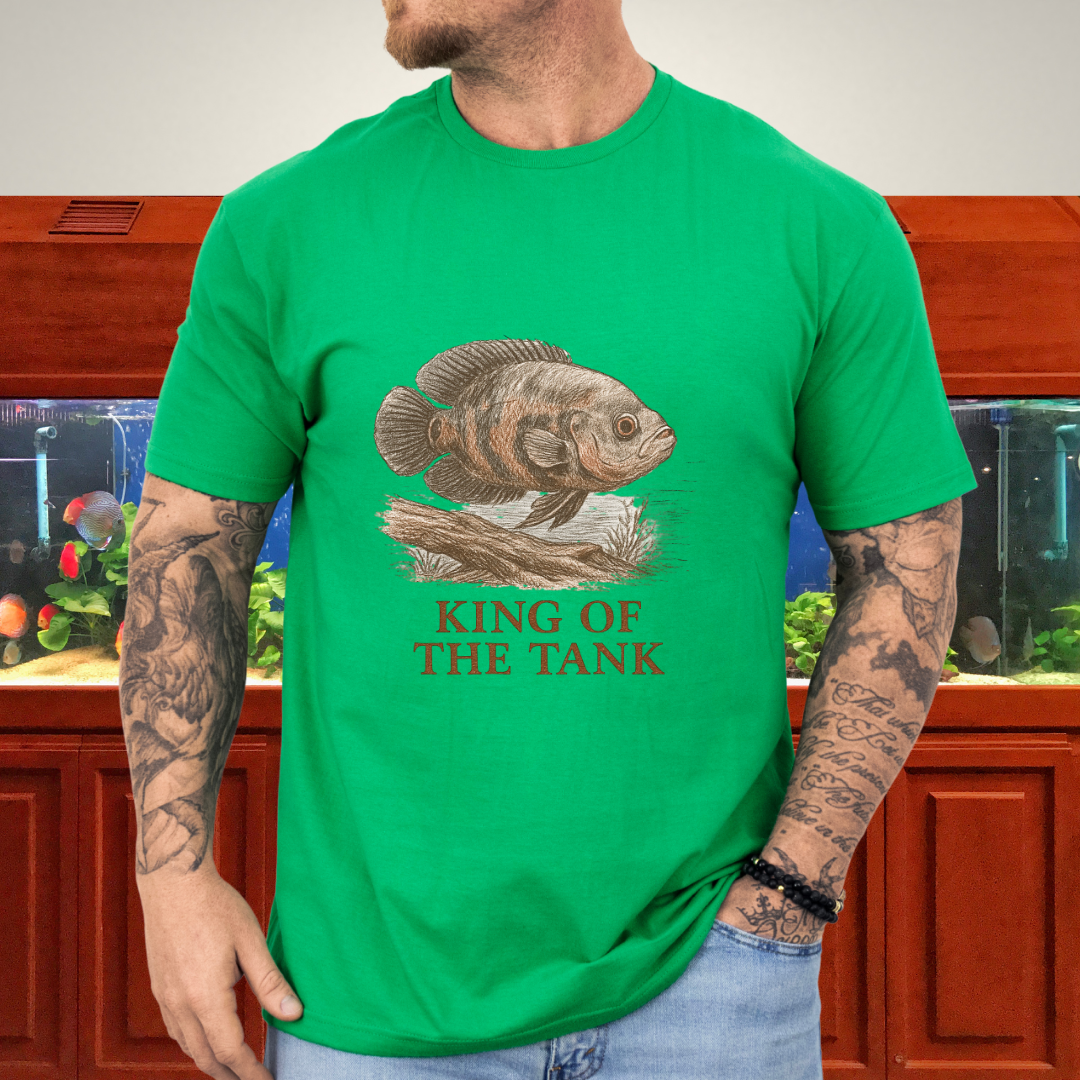 Oscar Fish T-Shirt – King of the Tank Sketch Design for Cichlid Aquarium Lovers