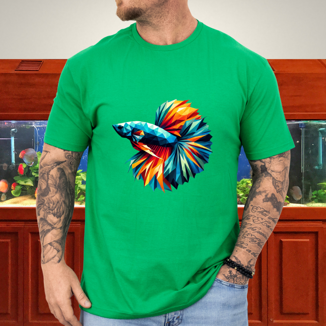 Geometric Betta Fish T-Shirt – Polygon Art Aquarium Style