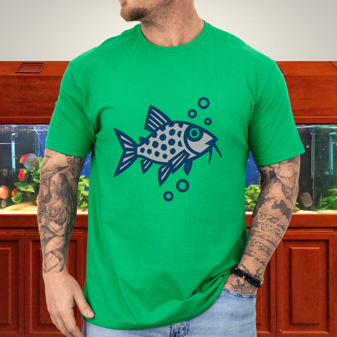 Corydoras Julii Shirt – Bold Blue & Grey Geometric Style