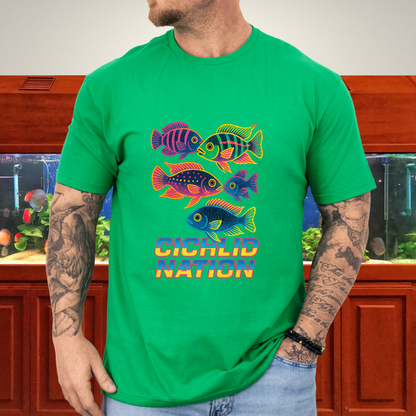 Cichlid Nation Tee – Neon 90s Arcade Aquarium Design