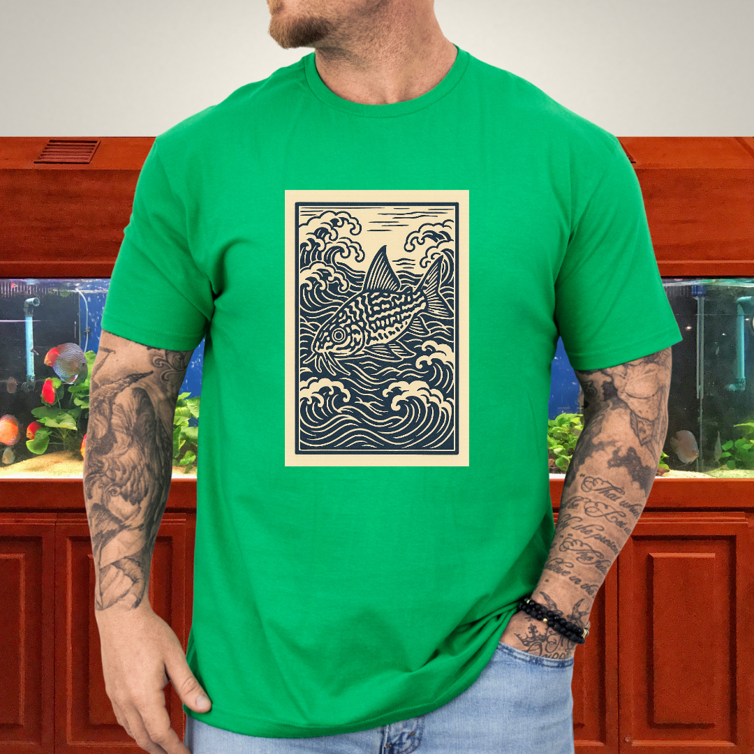 Ukiyo-e Trilineatus Tee – Japanese Wave Corydoras Design