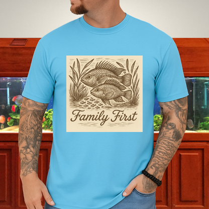 Family First Tee – Apistogramma Pair with Fry Nature Woodcut