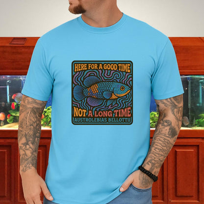 Here for a Good Time Tee – Psychedelic Bellottii Killifish
