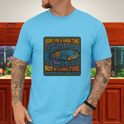 Here for a Good Time Tee – Psychedelic Bellottii Killifish