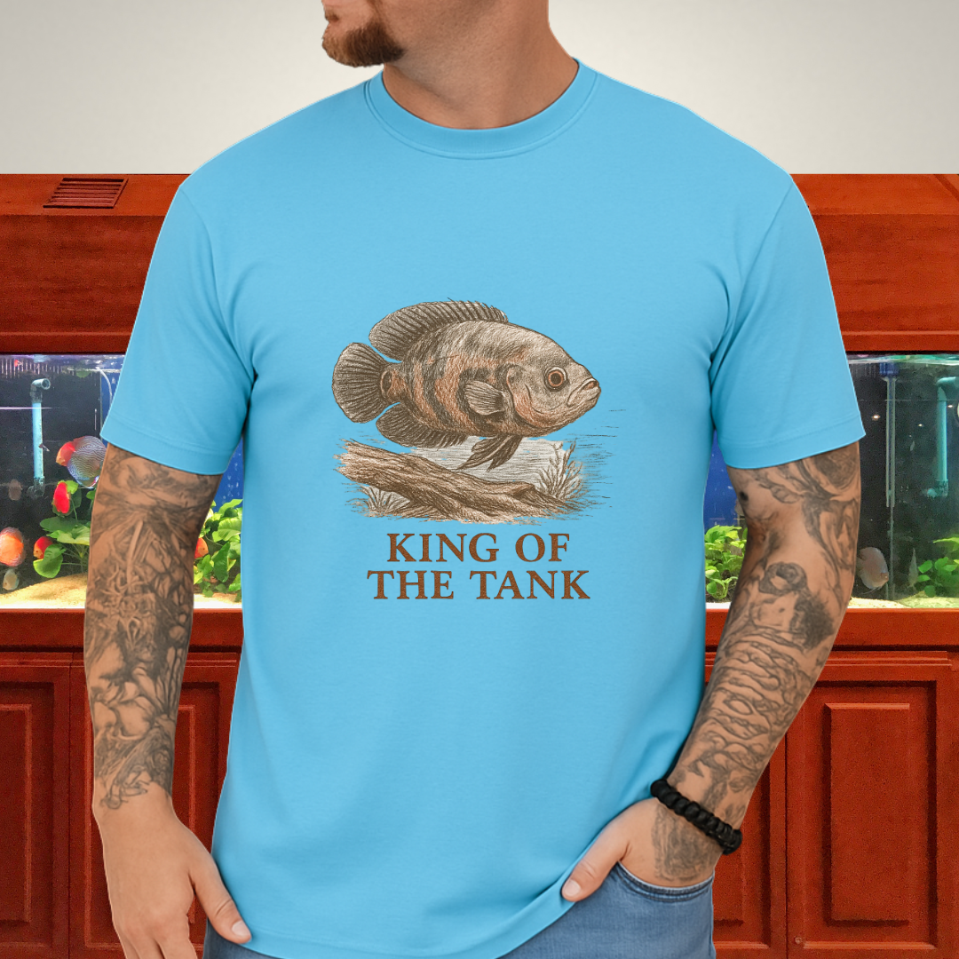 Oscar Fish T-Shirt – King of the Tank Sketch Design for Cichlid Aquarium Lovers