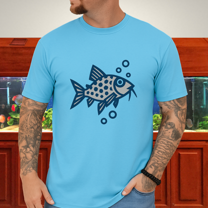 Corydoras Julii Shirt – Bold Blue & Grey Geometric Style