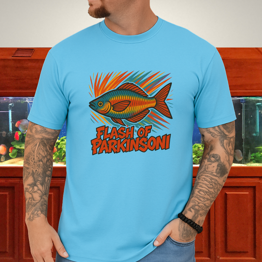 Flash of Parkinsoni T-Shirt – Rainbowfish Explosion Graffiti Design for Tropical Aquarium Fans