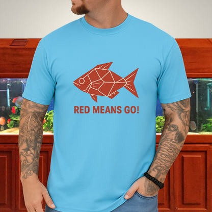 Red Rainbowfish Tee – Geometric “Red Means Go!” Design