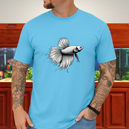 Minimalist Betta Fish Tee – Ink Line Art Design
