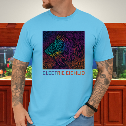 Electric Cichlid Tee – Neon German Blue Ram Geometric Design