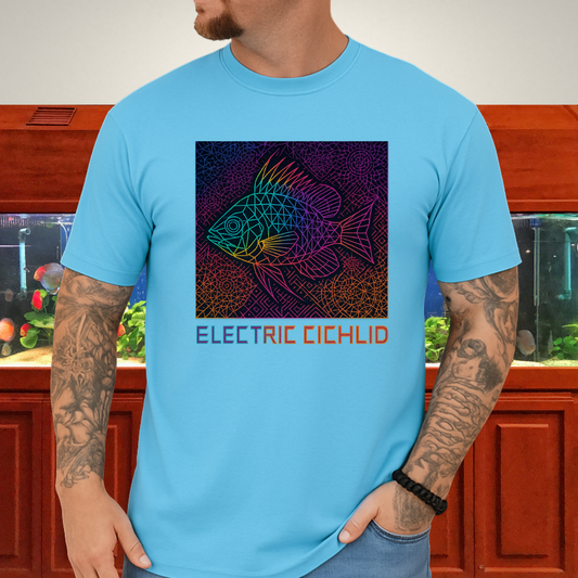 Electric Cichlid Tee – Neon German Blue Ram Geometric Design